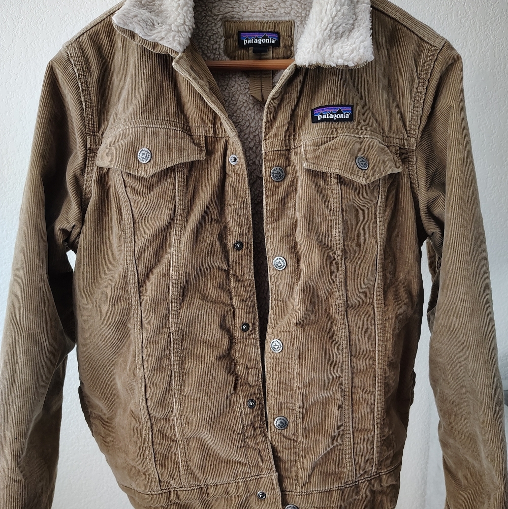 Patagonia Tan Corduroy Sherpa Pile Fleece Lined Trucker Jacket Size Xs
